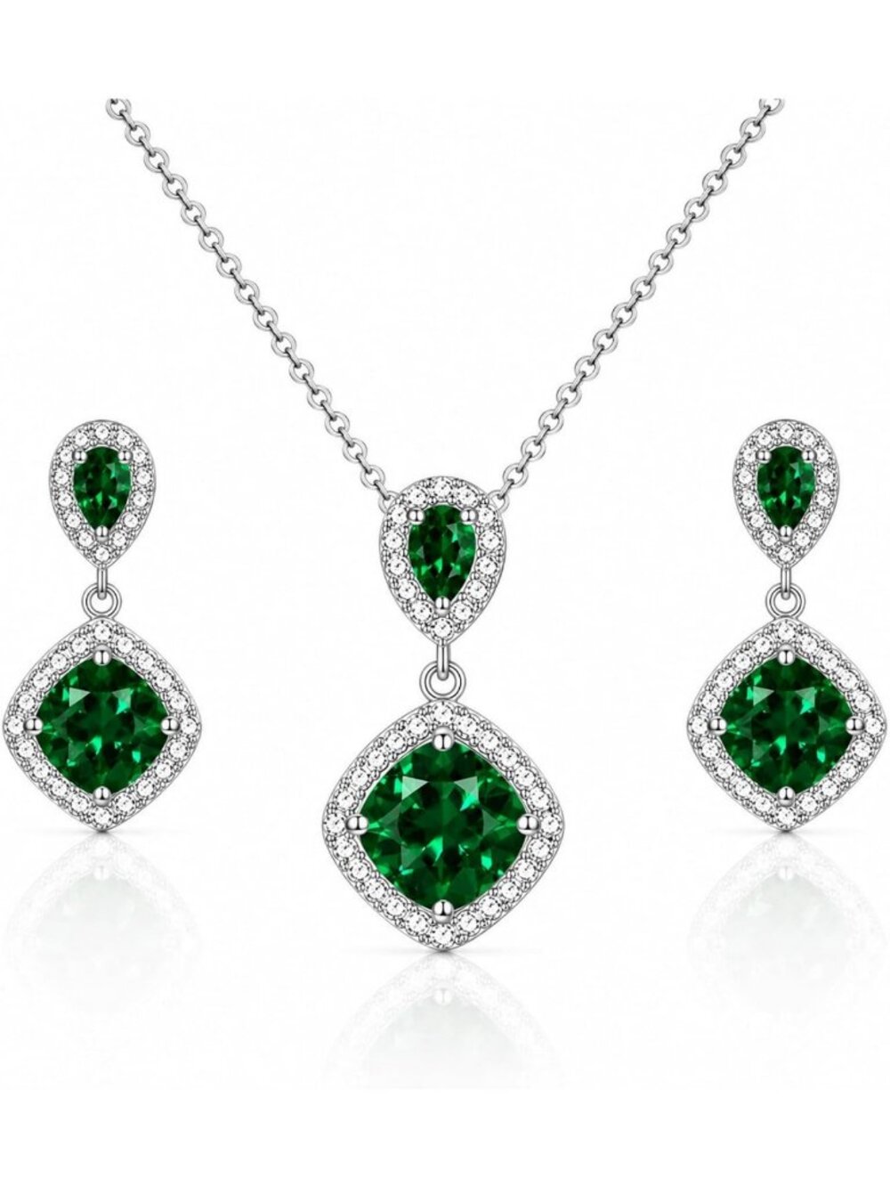Elegant Silver Birthstone Jewelry Set - Necklace & Dangle Earrings for Women